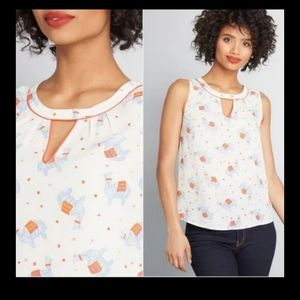 Modcloth Llama Piñata Polka Dot Nkvelty Sleeveless Blouse Tank Top Medium